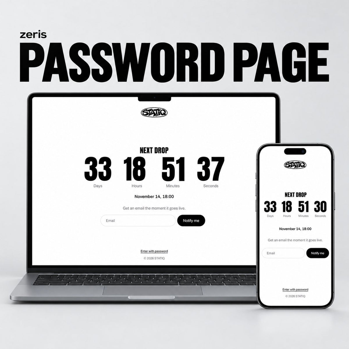 Password page with drop countdown